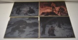 Four Glass Framed Hunting Art Photos