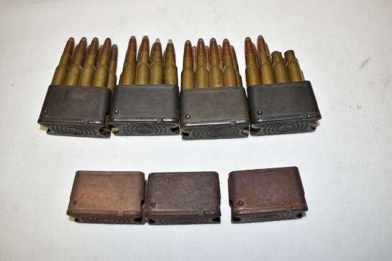 Ammo. 7 M1 Garand Mags, 28 Rds, 4 Brass Only