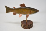 Hand Carved Wood Fish Statue with Copper Fins