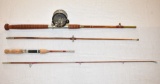 Two Bamboo Fishing Spinning Rods & Reel