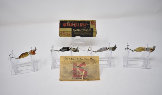 Four Heddon Fishing Lures & Collectible Box