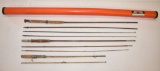 Three Spilt Pole Bamboo Fishing Rods & Case