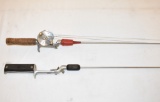 One JC Higgins Reel & Two Steel Fishing Rods