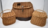 Three Wicker Creel Fishing Baskets
