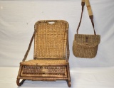 Fishing Wicker Folding Chair & Creel Basket