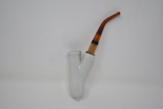Porcelain & Wood Cavalier Smoking Pipe