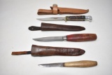 Three Fixed Blade Knives With Leather Sheaths