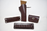 Leather Gun Holster, Two Ammo Holders & Ammo pouch