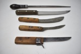 Four Fixed Blade Knives & One Sharpener