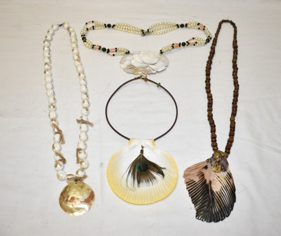 Four Vintage Beaded Shell Necklaces