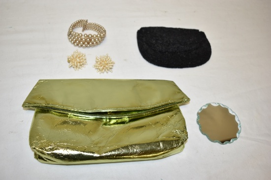 Two Vintage Clutches & Jewelry Set
