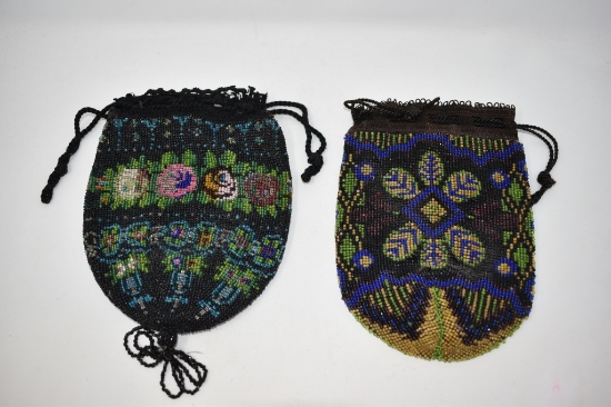 Two Floral Art Deco Flapper Beaded Purses