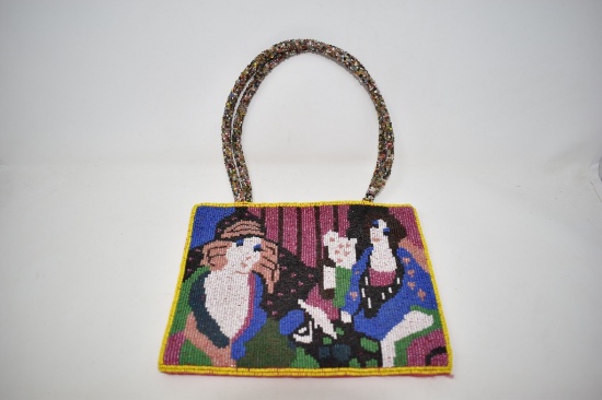 Vintage Micro Beaded  Handcrafted Scene Purse