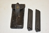 Two Luger Magazines with Leather Case