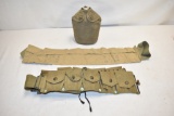 WWII Ammo Belt, Apron and Canteen