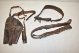 Leather Pistol & Mag Holster & Two Leather Slings