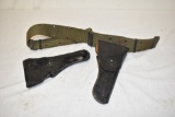 US Military Leather Gun Holsters & Canvas Belt.