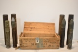 Four 57mm  Deactivated Projectiles & Wood Crate