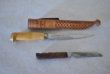 Two Fixed Knives & Leather Sheath