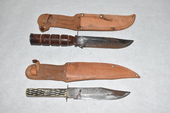 Two Fixed Blade Knives & Two Leather Sheath