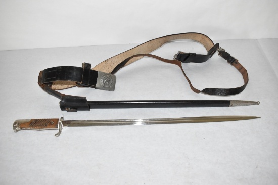 Nazi Leather Belt with Buckle, Bayonet & Sheath