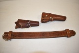 Two Leather Holsters & Leather Sheath
