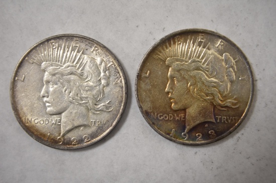 Two Peace Silver Dollars-1922-D & 1923