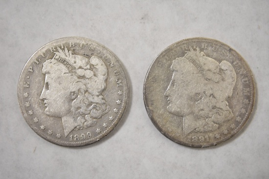 Two Morgan Silver Dollar-1891-O & 1899-O