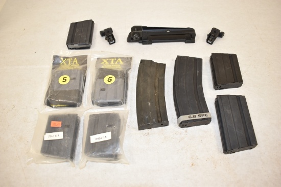 Nine 6.8 x 43 MM Magazines, AR Sight, & Rails