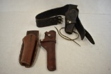 Three Leather Holsters & One Leather Ammo Belt.