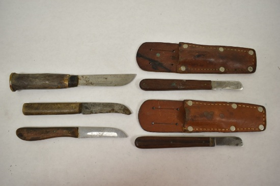 Five Fixed Blade Knives & Two Sheaths.
