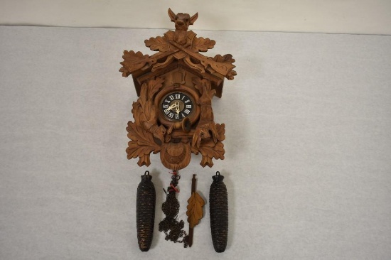 Large German Wooden Cuckoo Clock- Hunting Theme