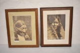 Lot of 2 Vintage Edward Curtis Framed Photos - Clayoquot Girl and Black Belly-Cheyenne