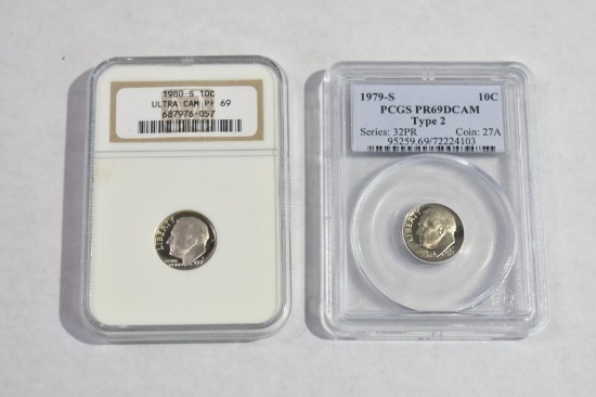 1979-S & 1980-S Graded Roosevelt Dimes