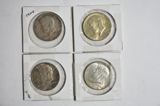 4- 1964 Kennedy Half Dollar Coins