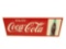 NOS early 1960s Enjoy Coca-Cola single-sided self-framed tin sign with bottle graphic.