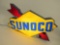 Wonderful vintage Sunoco Oil single-sided light-up service station sign with arrow logo.