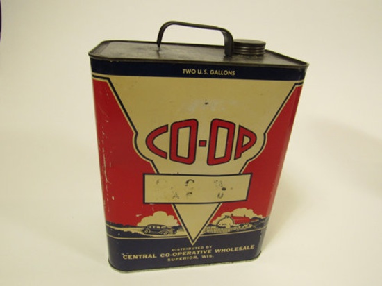 1930s Co-Op Oil of Superior, Wi 2-gallon tin with original cap.