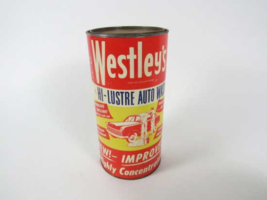 NOS late 1950s Westley's Auto Wash 4-pounds 11-ounces oversized paper labeled tin.