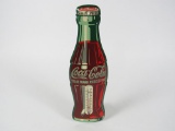 1950s Coca-Cola die-cut tin bottle shaped thermometer. Appears to still be functional