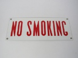 NOS 1950s No Smoking single-sided porcelain service station fuel island sign.