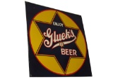 Impressive NOS 1930s Enjoy Gluek's Beer single-sided embossed tin tavern sign.