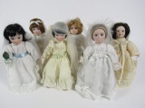 Lot of 6 Danbury Mint Wedding Dolls porcelain with hand painted porcelain faces.