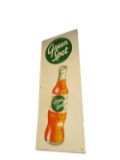 Superb late 1950s Green Spot Orange Soda single-sided embossed tin diner sign with bottle graphic.