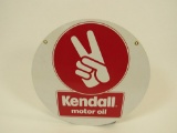NOS Kendall Motor Oil double-sided tin sign with hand/finger logo.