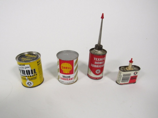 Lot of four miscellaneous tins for Shell, Texaco, Pyroil and 3in1.