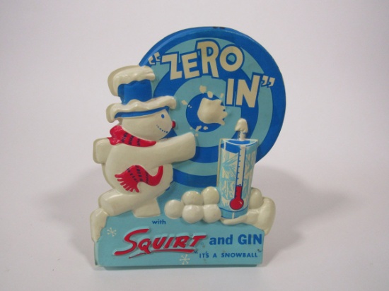 Neat 1961 "Zero In with Squirt and Gin" "It's a Snowball" vacuum-formed display piece.