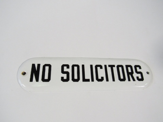 1930s "No Solicitors" single-sided porcelain store sign.