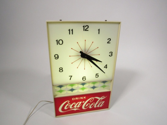 Neat late 1960s-early 70s Drink Coca-Cola light-up plastic diner clock.