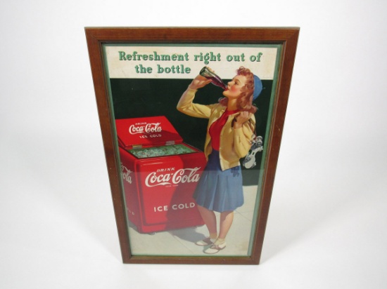 Wonderful 1941 Coca-Cola "Refreshment right out of the bottle" single-sided cardboard sign. Choice